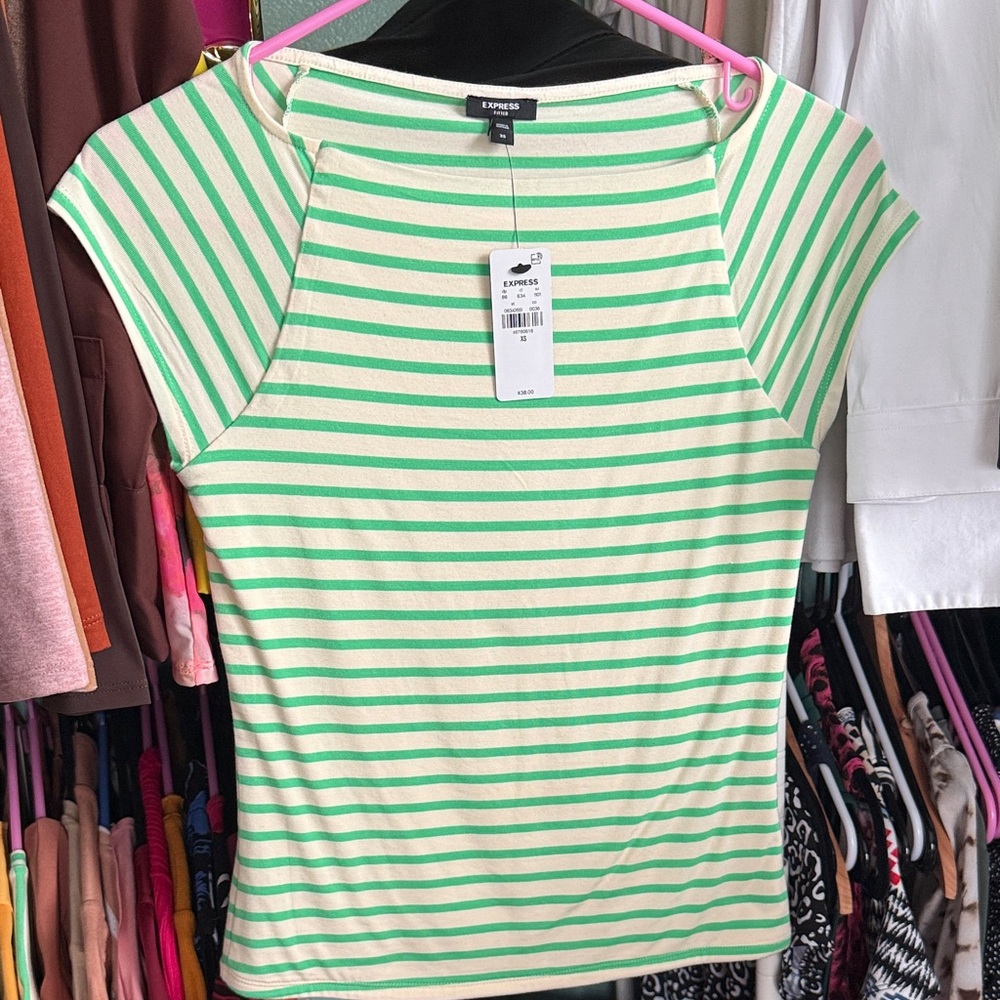 Express Mint and White Striped Short Sleeve Top